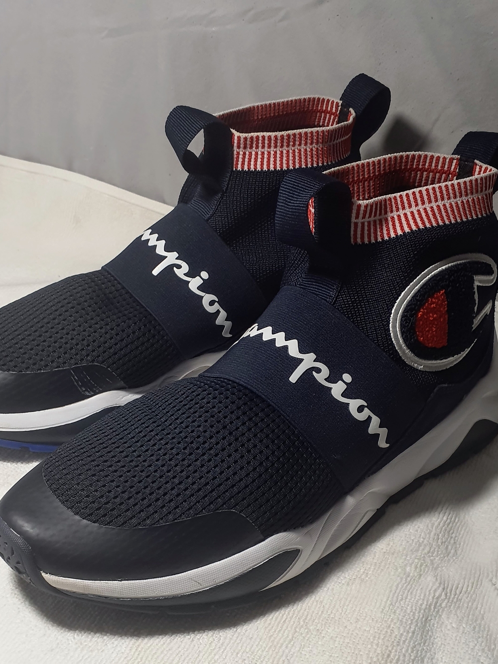 Champion Men's Navy Slip-On Athletic Shoes with Red Accents